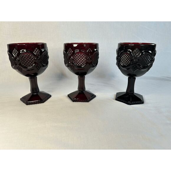 Avon 1876 Cape Cod Ruby Red Wine Glass Set of Three - Picture 1 of 5
